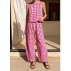 image:imagePRETTYGARDEN Womens 2 Piece Sets 2026 Summer Plaid Sleeveless Tops Wide Leg Pants Matching Lounge Set Beach Vacation OutfitsPlaid Red White