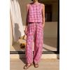 image:imagePRETTYGARDEN Womens 2 Piece Sets 2026 Summer Plaid Sleeveless Tops Wide Leg Pants Matching Lounge Set Beach Vacation OutfitsPlaid Red White