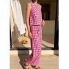 image:imagePRETTYGARDEN Womens 2 Piece Sets 2026 Summer Plaid Sleeveless Tops Wide Leg Pants Matching Lounge Set Beach Vacation OutfitsPlaid Red White