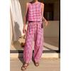 image:imagePRETTYGARDEN Womens 2 Piece Sets 2026 Summer Plaid Sleeveless Tops Wide Leg Pants Matching Lounge Set Beach Vacation OutfitsPlaid Red White