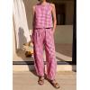 image:imagePRETTYGARDEN Womens 2 Piece Sets 2026 Summer Plaid Sleeveless Tops Wide Leg Pants Matching Lounge Set Beach Vacation OutfitsPlaid Red White