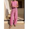 image:imagePRETTYGARDEN Womens 2 Piece Sets 2026 Summer Plaid Sleeveless Tops Wide Leg Pants Matching Lounge Set Beach Vacation OutfitsPlaid Red White