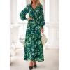 image:imagePRETTYGARDEN Womens 2026 Spring Wedding Guest Dresses Floral Long Sleeve V Neck Belted Long Flowy Boho Maxi DressFloral Green