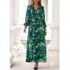 image:imagePRETTYGARDEN Womens 2026 Spring Wedding Guest Dresses Floral Long Sleeve V Neck Belted Long Flowy Boho Maxi DressFloral Green