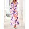 image:imagePRETTYGARDEN Womens 2026 Spring Wedding Guest Dresses Floral Long Sleeve V Neck Belted Long Flowy Boho Maxi DressFloral Multicolored