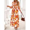 image:imagePRETTYGARDEN Womens 2026 Spring Wedding Guest Dresses Floral Long Sleeve V Neck Belted Long Flowy Boho Maxi DressFloral Orange
