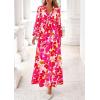 image:imagePRETTYGARDEN Womens 2026 Spring Wedding Guest Dresses Floral Long Sleeve V Neck Belted Long Flowy Boho Maxi DressFloral White Rose Red