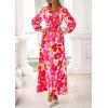 image:imagePRETTYGARDEN Womens 2026 Spring Wedding Guest Dresses Floral Long Sleeve V Neck Belted Long Flowy Boho Maxi DressFloral White Rose Red