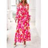 image:imagePRETTYGARDEN Womens 2026 Spring Wedding Guest Dresses Floral Long Sleeve V Neck Belted Long Flowy Boho Maxi DressFloral White Rose Red