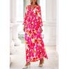 image:imagePRETTYGARDEN Womens 2026 Spring Wedding Guest Dresses Floral Long Sleeve V Neck Belted Long Flowy Boho Maxi DressFloral White Rose Red