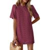 image:imagePRETTYGARDEN Womens 2026 Summer Casual Short Dresses Embroidered Lace Short Sleeve Boho Mini Dress Beach Vacation ClothesBurgundy