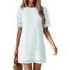 image:imagePRETTYGARDEN Womens 2026 Summer Casual Short Dresses Embroidered Lace Short Sleeve Boho Mini Dress Beach Vacation ClothesLight Blue