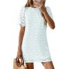 image:imagePRETTYGARDEN Womens 2026 Summer Casual Short Dresses Embroidered Lace Short Sleeve Boho Mini Dress Beach Vacation ClothesLight Blue
