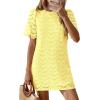 image:imagePRETTYGARDEN Womens 2026 Summer Casual Short Dresses Embroidered Lace Short Sleeve Boho Mini Dress Beach Vacation ClothesYellow