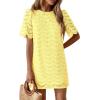 image:imagePRETTYGARDEN Womens 2026 Summer Casual Short Dresses Embroidered Lace Short Sleeve Boho Mini Dress Beach Vacation ClothesYellow