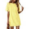 image:imagePRETTYGARDEN Womens 2026 Summer Casual Short Dresses Embroidered Lace Short Sleeve Boho Mini Dress Beach Vacation ClothesYellow