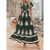 image:imagePRETTYGARDEN Womens 2026 Summer Casual V Neck Boho Maxi Dress Flowy Aline Bell Sleeve Tiered Floral Dresses with PocketFloral Army Green White