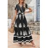 image:imagePRETTYGARDEN Womens 2026 Summer Casual V Neck Boho Maxi Dress Flowy Aline Bell Sleeve Tiered Floral Dresses with PocketFloral Black White