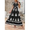 image:imagePRETTYGARDEN Womens 2026 Summer Casual V Neck Boho Maxi Dress Flowy Aline Bell Sleeve Tiered Floral Dresses with PocketFloral Black White
