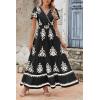 image:imagePRETTYGARDEN Womens 2026 Summer Casual V Neck Boho Maxi Dress Flowy Aline Bell Sleeve Tiered Floral Dresses with PocketFloral Black White