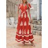 image:imagePRETTYGARDEN Womens 2026 Summer Casual V Neck Boho Maxi Dress Flowy Aline Bell Sleeve Tiered Floral Dresses with PocketFloral Brick Red White