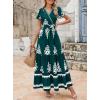 image:imagePRETTYGARDEN Womens 2026 Summer Casual V Neck Boho Maxi Dress Flowy Aline Bell Sleeve Tiered Floral Dresses with PocketFloral Dark Green White