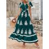 image:imagePRETTYGARDEN Womens 2026 Summer Casual V Neck Boho Maxi Dress Flowy Aline Bell Sleeve Tiered Floral Dresses with PocketFloral Dark Green White