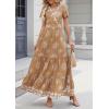 image:imagePRETTYGARDEN Womens 2026 Summer Casual V Neck Boho Maxi Dress Flowy Aline Bell Sleeve Tiered Floral Dresses with PocketFloral Khaki White