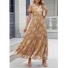 image:imagePRETTYGARDEN Womens 2026 Summer Casual V Neck Boho Maxi Dress Flowy Aline Bell Sleeve Tiered Floral Dresses with PocketFloral Khaki White