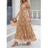 image:imagePRETTYGARDEN Womens 2026 Summer Casual V Neck Boho Maxi Dress Flowy Aline Bell Sleeve Tiered Floral Dresses with PocketFloral Khaki White