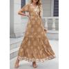 image:imagePRETTYGARDEN Womens 2026 Summer Casual V Neck Boho Maxi Dress Flowy Aline Bell Sleeve Tiered Floral Dresses with PocketFloral Khaki White