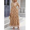 image:imagePRETTYGARDEN Womens 2026 Summer Casual V Neck Boho Maxi Dress Flowy Aline Bell Sleeve Tiered Floral Dresses with PocketFloral Khaki White