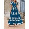 image:imagePRETTYGARDEN Womens 2026 Summer Casual V Neck Boho Maxi Dress Flowy Aline Bell Sleeve Tiered Floral Dresses with PocketFloral Lake Blue White