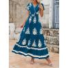 image:imagePRETTYGARDEN Womens 2026 Summer Casual V Neck Boho Maxi Dress Flowy Aline Bell Sleeve Tiered Floral Dresses with PocketFloral Lake Blue White