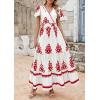 image:imagePRETTYGARDEN Womens 2026 Summer Casual V Neck Boho Maxi Dress Flowy Aline Bell Sleeve Tiered Floral Dresses with PocketFloral Light Apricot Orange