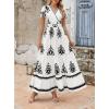 image:imagePRETTYGARDEN Womens 2026 Summer Casual V Neck Boho Maxi Dress Flowy Aline Bell Sleeve Tiered Floral Dresses with PocketFloral White Black