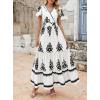 image:imagePRETTYGARDEN Womens 2026 Summer Casual V Neck Boho Maxi Dress Flowy Aline Bell Sleeve Tiered Floral Dresses with PocketFloral White Black