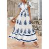 image:imagePRETTYGARDEN Womens 2026 Summer Casual V Neck Boho Maxi Dress Flowy Aline Bell Sleeve Tiered Floral Dresses with PocketFloral White Blue