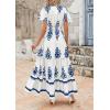 image:imagePRETTYGARDEN Womens 2026 Summer Casual V Neck Boho Maxi Dress Flowy Aline Bell Sleeve Tiered Floral Dresses with PocketFloral White Blue