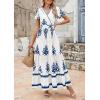 image:imagePRETTYGARDEN Womens 2026 Summer Casual V Neck Boho Maxi Dress Flowy Aline Bell Sleeve Tiered Floral Dresses with PocketFloral White Blue