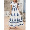 image:imagePRETTYGARDEN Womens 2026 Summer Casual V Neck Boho Maxi Dress Flowy Aline Bell Sleeve Tiered Floral Dresses with PocketFloral White Blue