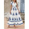 image:imagePRETTYGARDEN Womens 2026 Summer Casual V Neck Boho Maxi Dress Flowy Aline Bell Sleeve Tiered Floral Dresses with PocketFloral White Blue