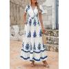 image:imagePRETTYGARDEN Womens 2026 Summer Casual V Neck Boho Maxi Dress Flowy Aline Bell Sleeve Tiered Floral Dresses with PocketFloral White Blue