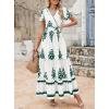 image:imagePRETTYGARDEN Womens 2026 Summer Casual V Neck Boho Maxi Dress Flowy Aline Bell Sleeve Tiered Floral Dresses with PocketFloral White Green