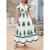 image:imagePRETTYGARDEN Womens 2026 Summer Casual V Neck Boho Maxi Dress Flowy Aline Bell Sleeve Tiered Floral Dresses with PocketFloral White Green