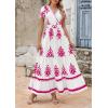image:imagePRETTYGARDEN Womens 2026 Summer Casual V Neck Boho Maxi Dress Flowy Aline Bell Sleeve Tiered Floral Dresses with PocketFloral White Rose Red