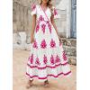image:imagePRETTYGARDEN Womens 2026 Summer Casual V Neck Boho Maxi Dress Flowy Aline Bell Sleeve Tiered Floral Dresses with PocketFloral White Rose Red