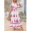 image:imagePRETTYGARDEN Womens 2026 Summer Casual V Neck Boho Maxi Dress Flowy Aline Bell Sleeve Tiered Floral Dresses with PocketFloral White Rose Red