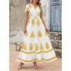 image:imagePRETTYGARDEN Womens 2026 Summer Casual V Neck Boho Maxi Dress Flowy Aline Bell Sleeve Tiered Floral Dresses with PocketFloral White Yellow