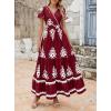 image:imagePRETTYGARDEN Womens 2026 Summer Casual V Neck Boho Maxi Dress Flowy Aline Bell Sleeve Tiered Floral Dresses with PocketFloral Wine Red White